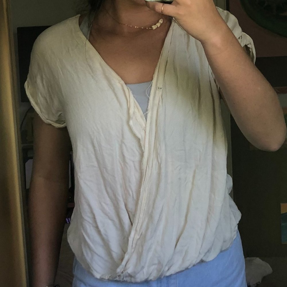 Cream Yellow Cross Front Blouse